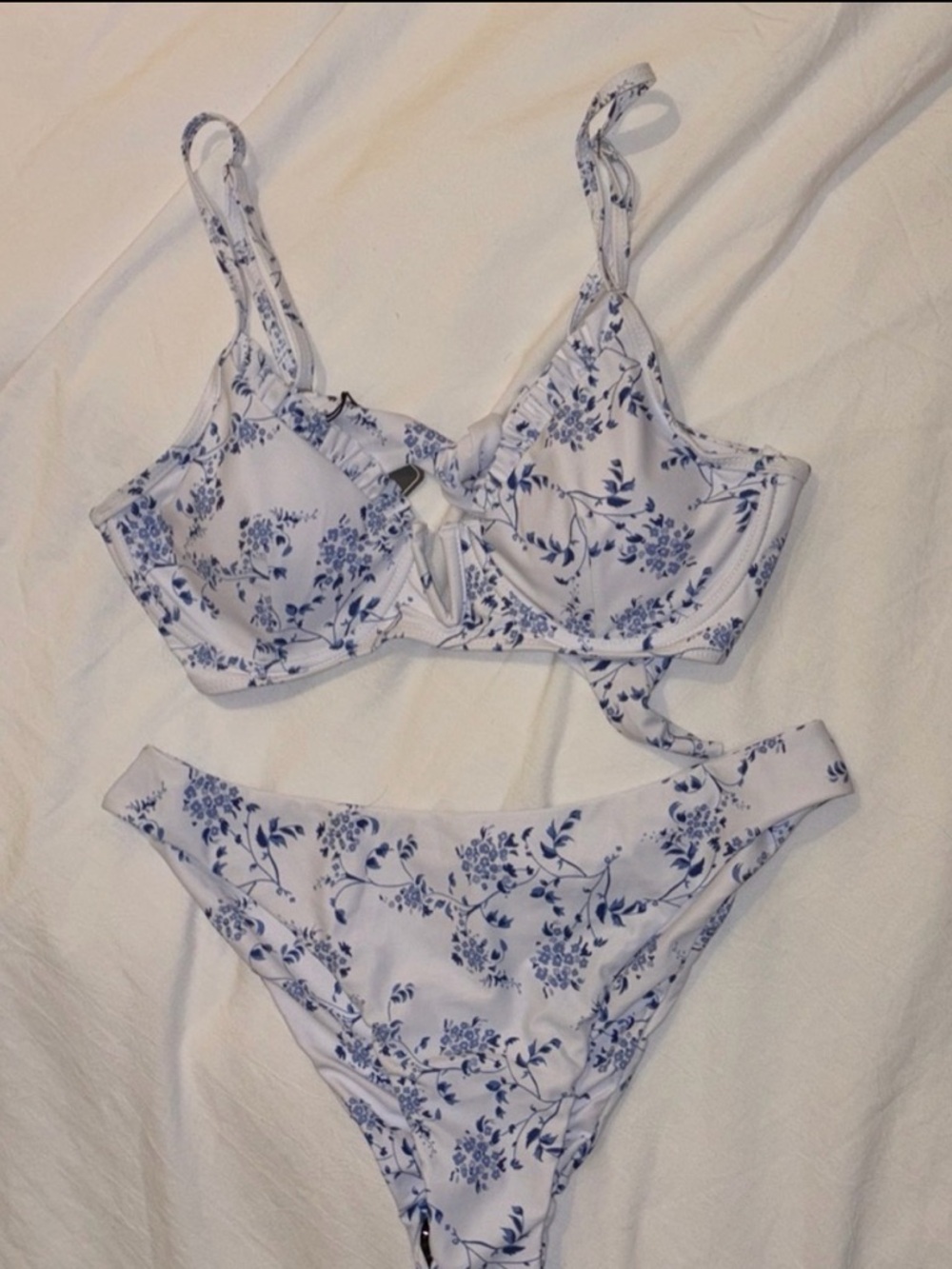 Zaful Floral Bikini in White and Blue